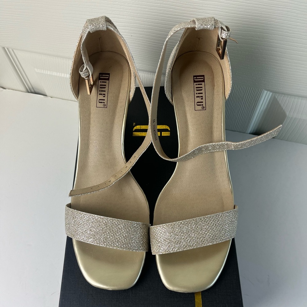 IDIFU Gold Glitter Ankle-Strap Sandals